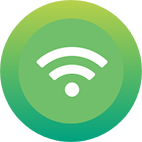 White Wifi logo mad eup of 3 lines on a green circle background