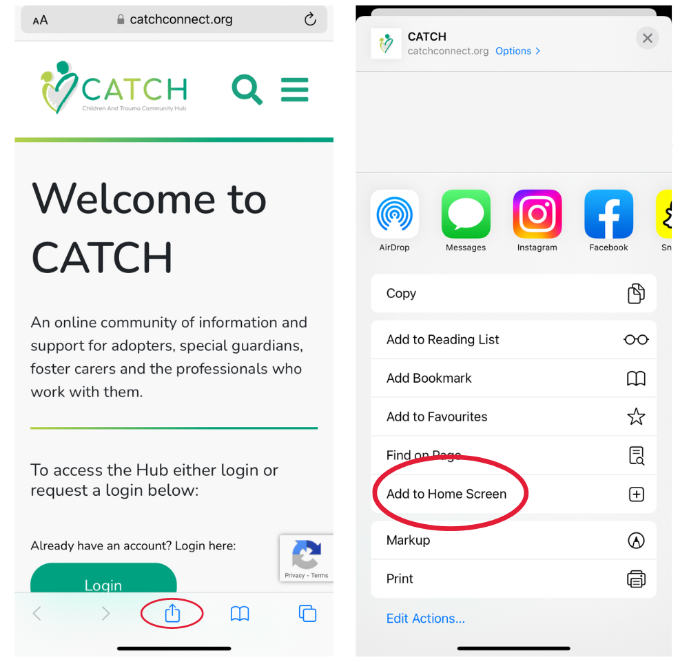 How to add CATCH to your home screen on Safari
